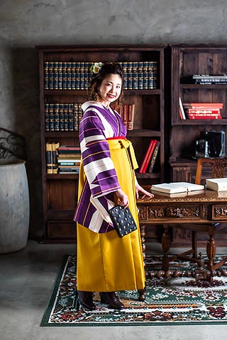 浜松 卒業式袴レンタル リリィ 卒業式の着物（黄色）